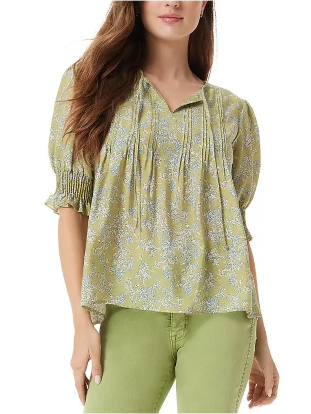 Sam Edelman Women’s Sage Green Marlie Pleated Top in Branch Blossom, Size Large